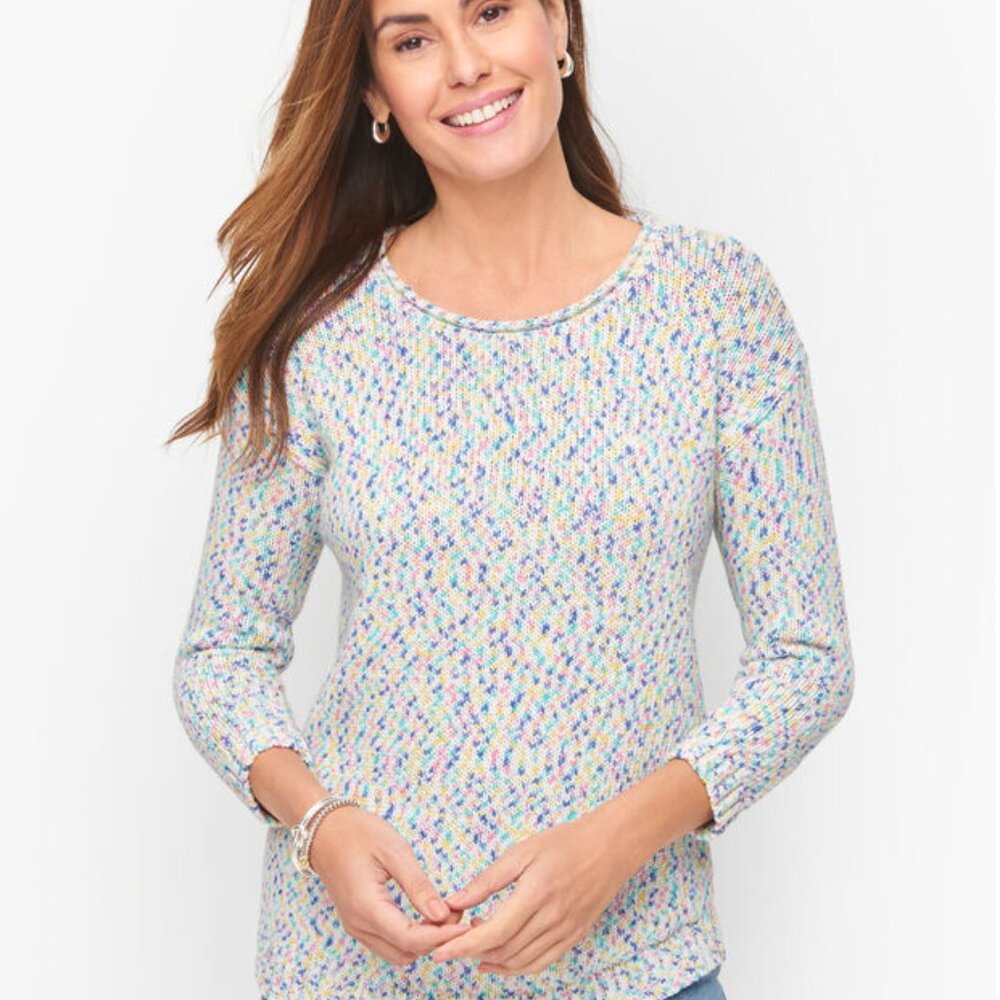 Talbots Open Roll Neck Sweater Pastel Marled Preppy Coastal Cottagecore Spring M